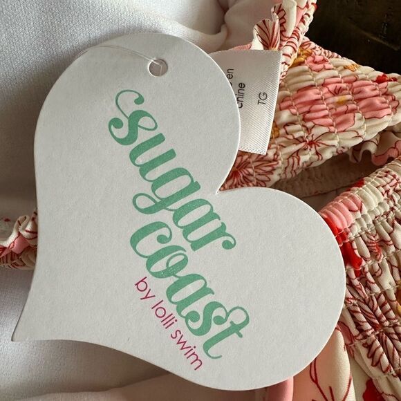 NWT Lolli Swim Floral Smocked Cut Out Halter Swimsuit Cream 1 piece - Size 1XL - Picture 5 of 7